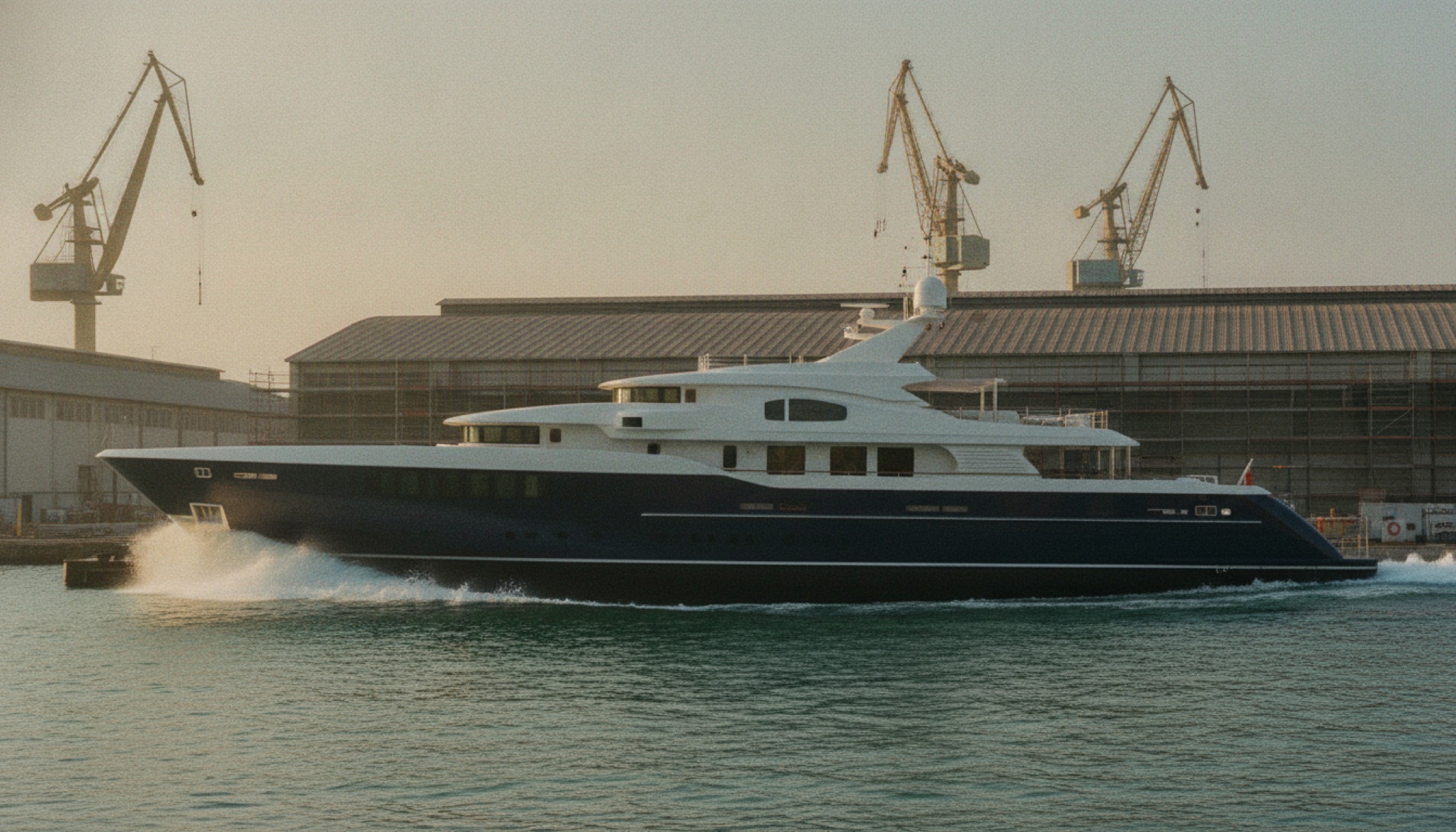 Benetti Class 44M Lumina'nın Viareggio rampasından denize inişi