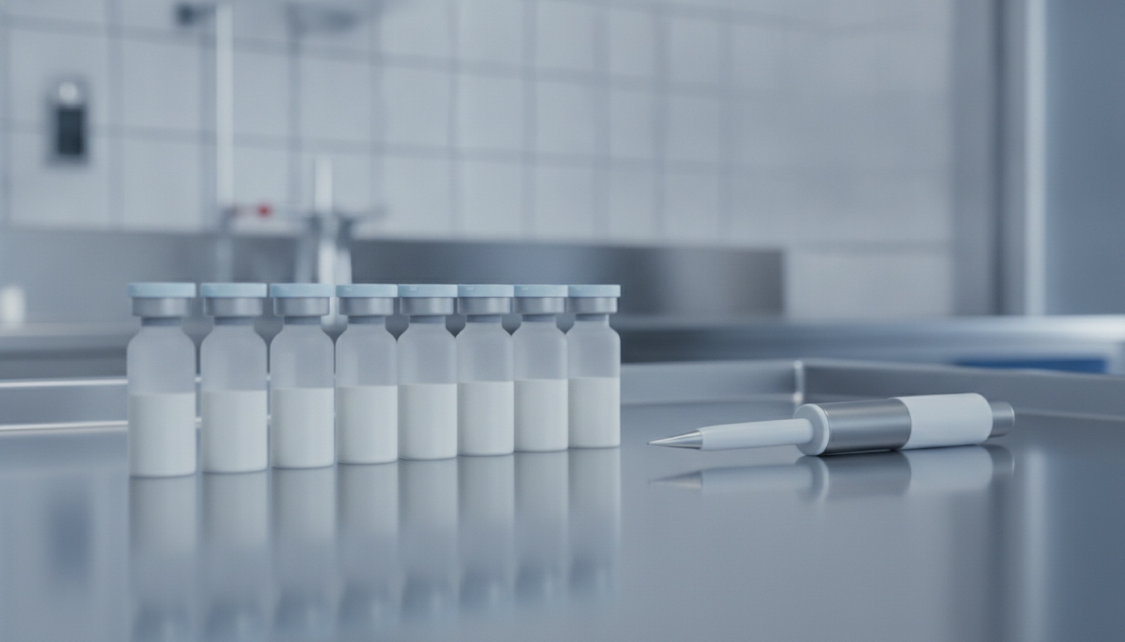 Laboratuvar tezgahı üzerinde etiketli kriyojenik viyal sırası, klinik ışık altında yakın çekim