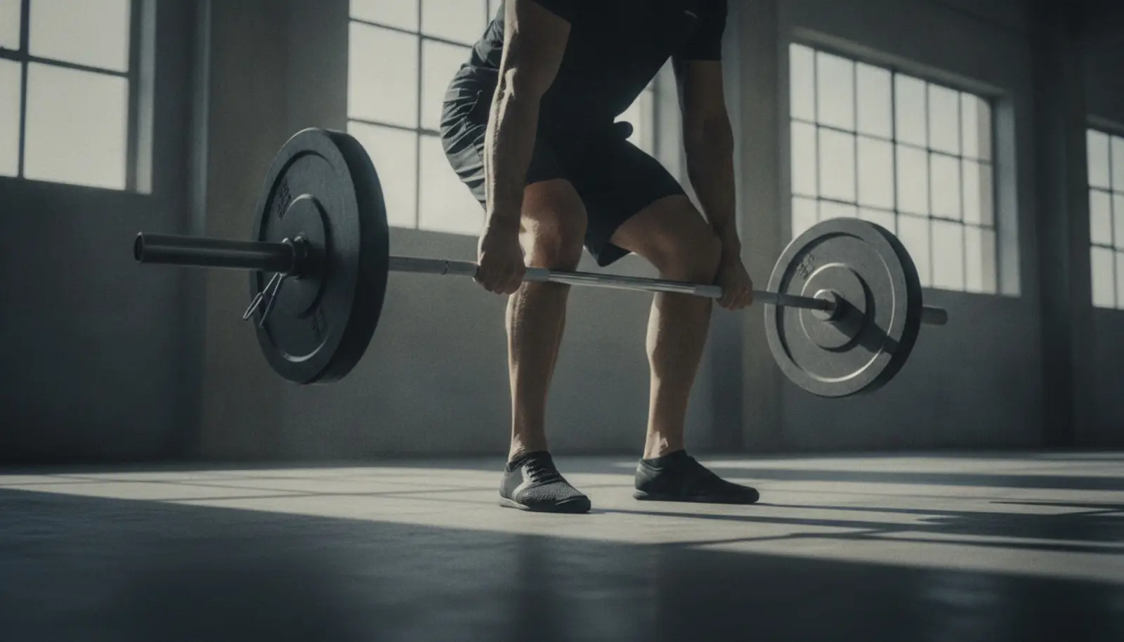 Kırklı yaşlarında bir adam sade bir spor salonunda deadlift kaldırıyor