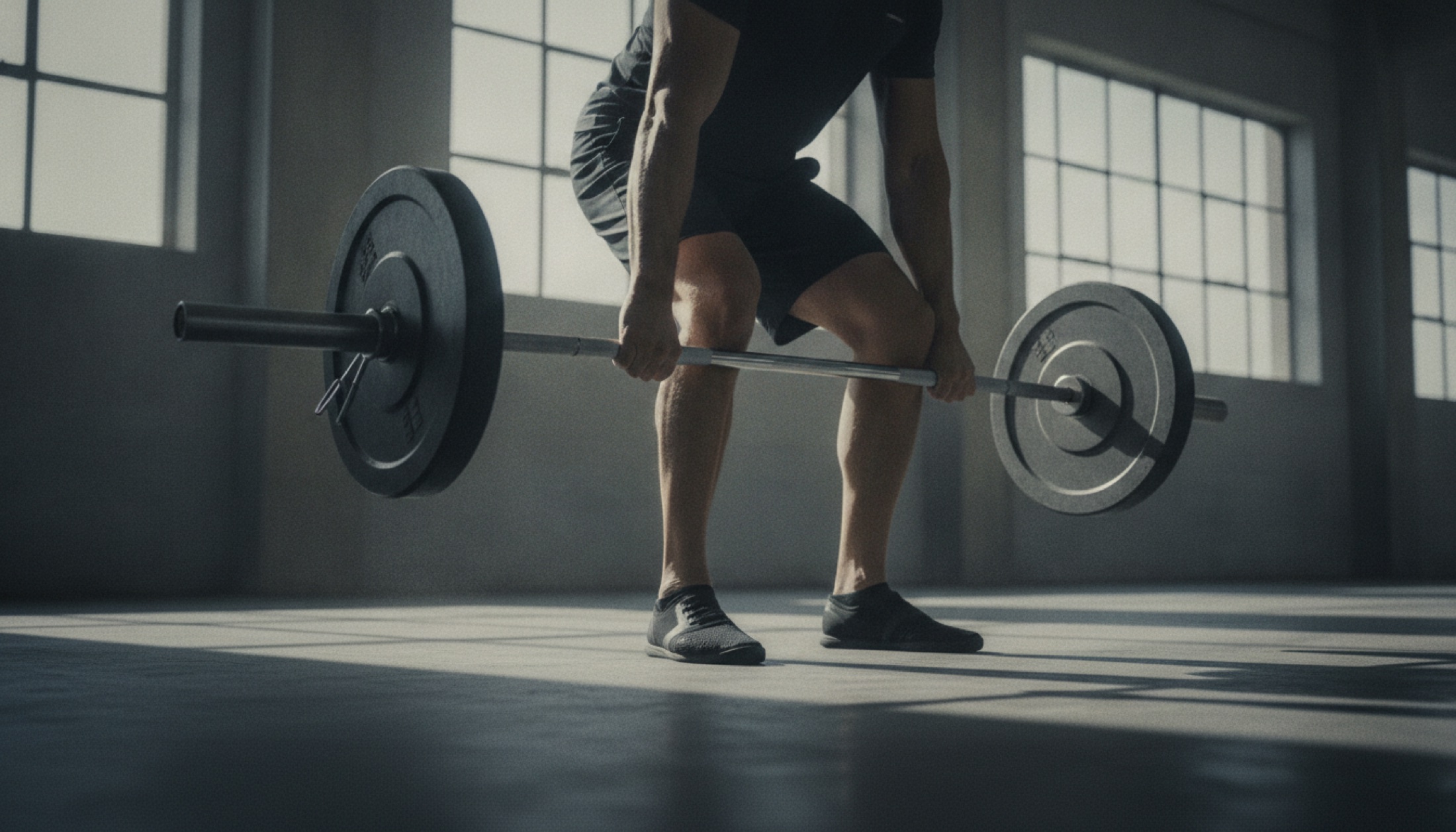 Kırklı yaşlarında bir adam sade bir spor salonunda deadlift kaldırıyor