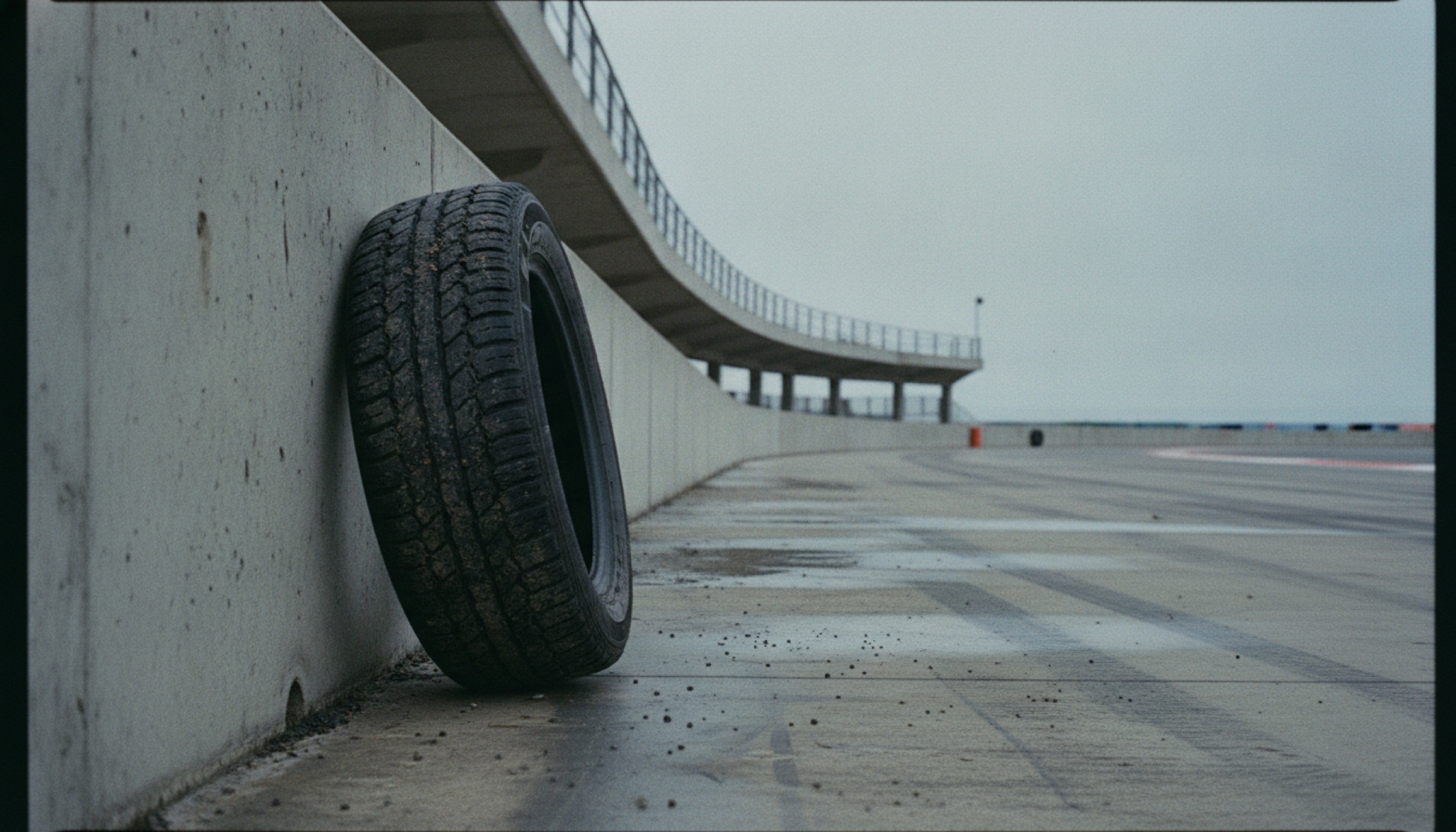 Zandvoort pit lane boş sezonda beton zemin ve kuzey denizi arka planı