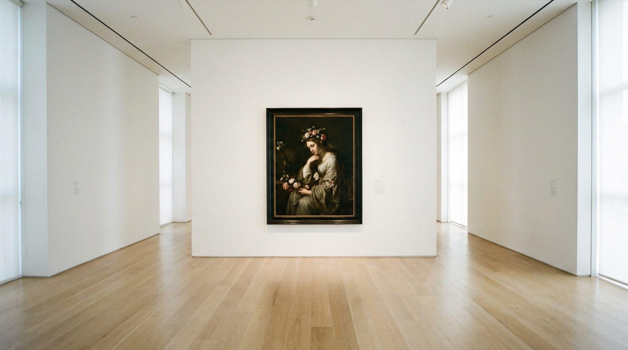 Tate Modern galerisinde geniş beyaz duvarda merkeze asılı koyu çerçeveli tekil bir yağlıboya