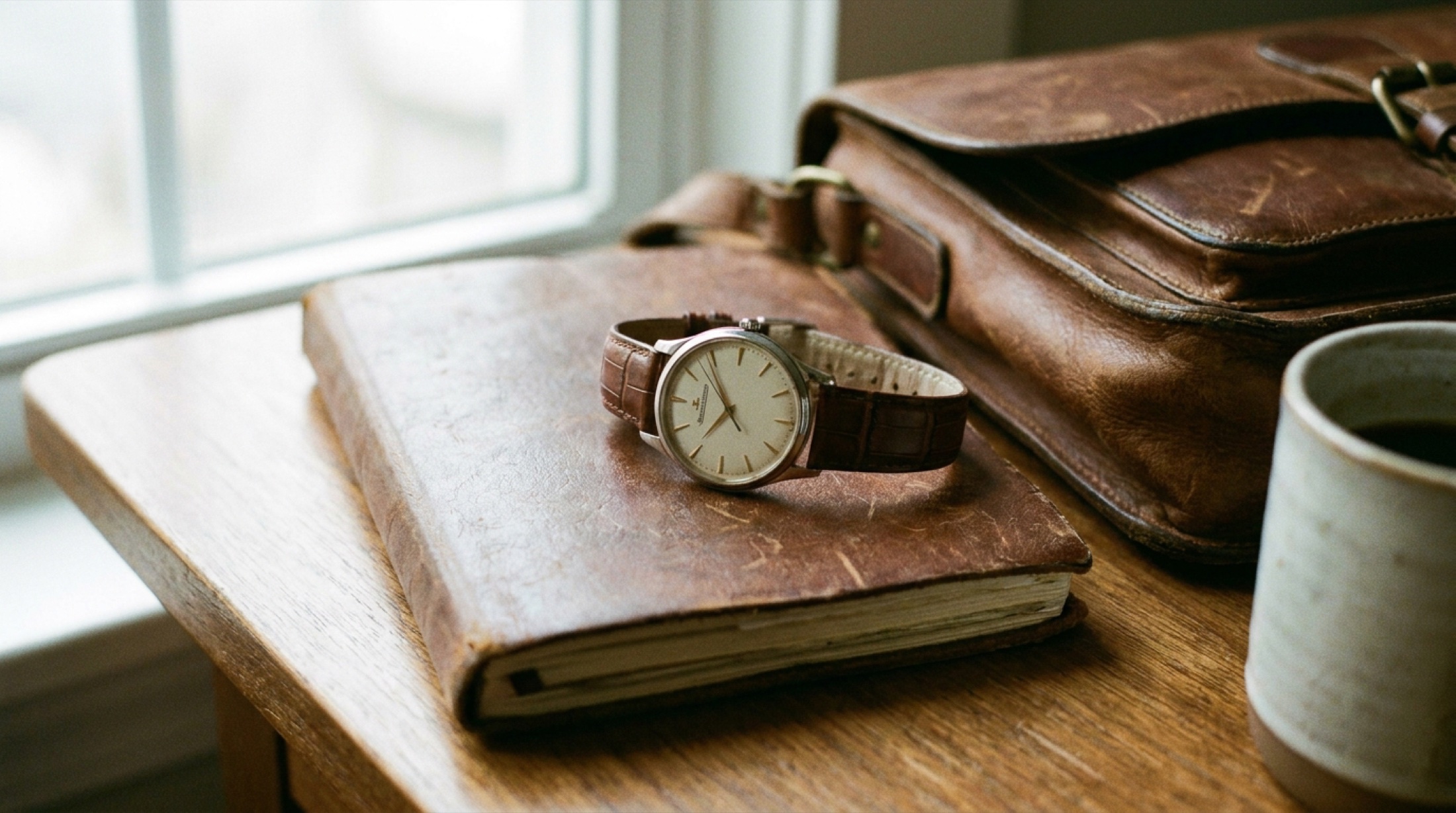 Jaeger-LeCoultre Master Ultra Thin yana profilden, 7.4mm kalınlık vurgusu ile gömlek manşeti altında