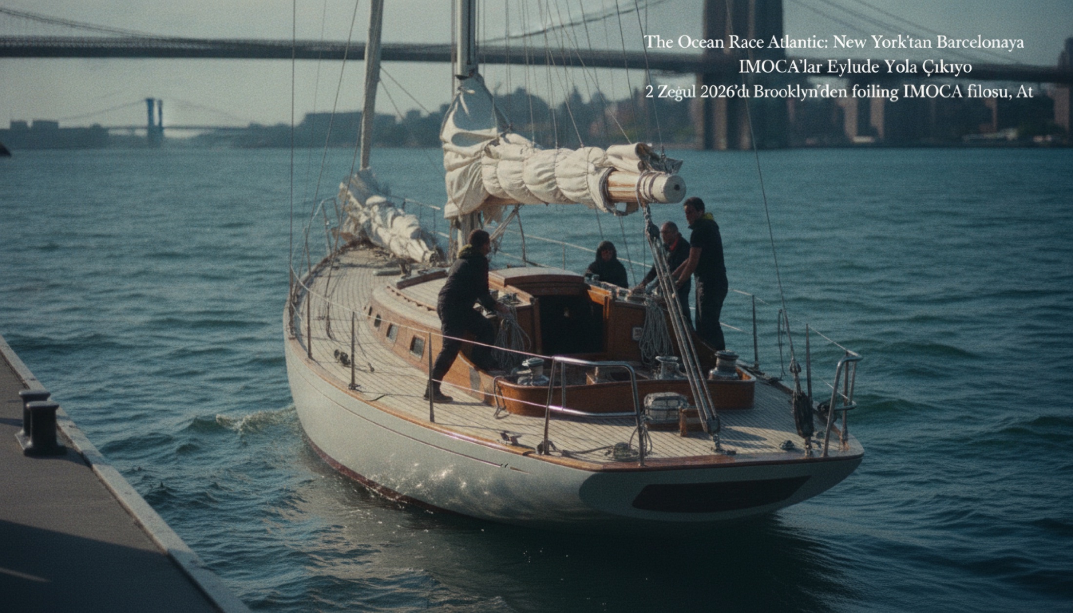 IMOCA 60 foiling yarış teknesi Atlantik Okyanusu'nda tam yelkenle seyir halinde