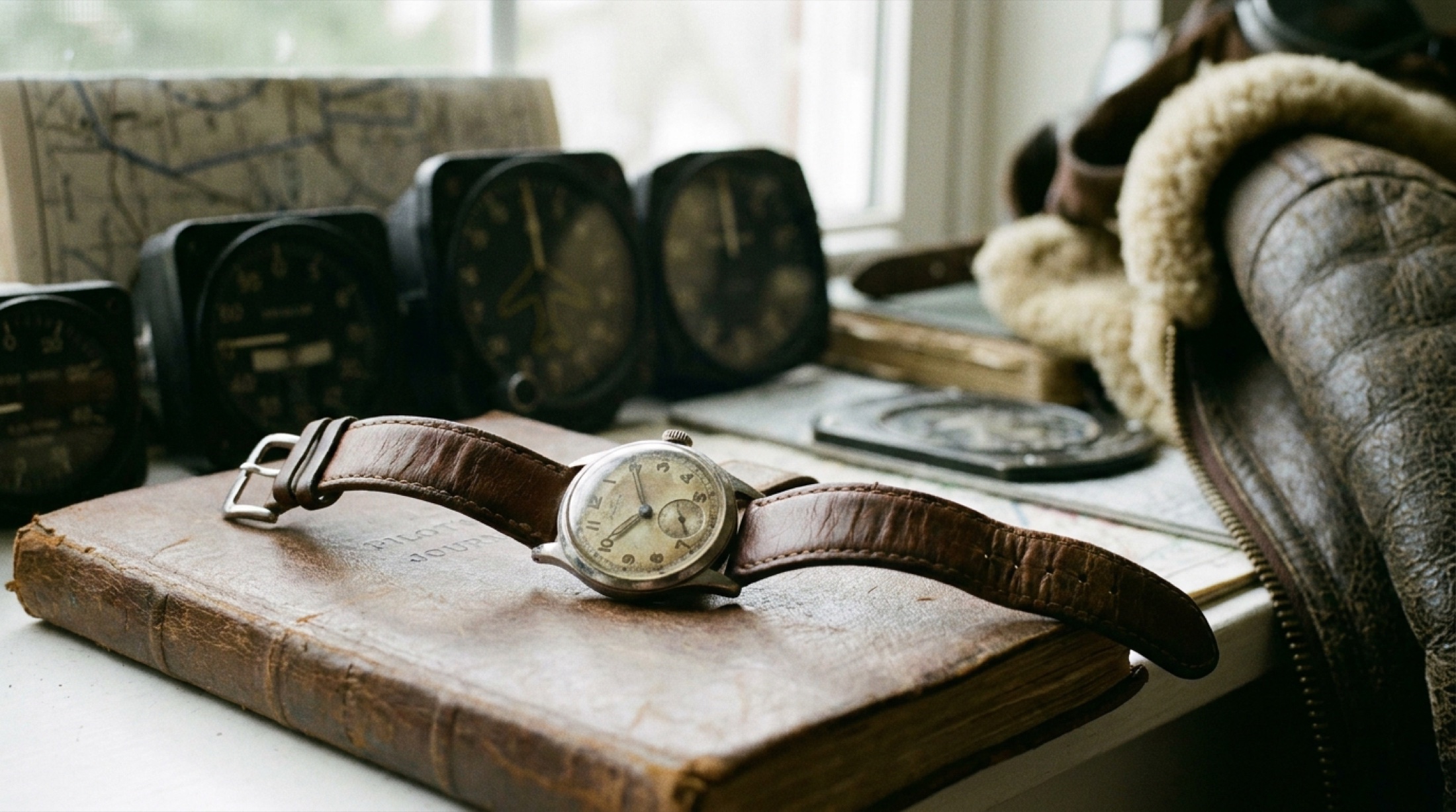 IWC Big Pilot saat yakın plan, büyük kadran ve akrep ibreleri, mat deri kordon üzerinde