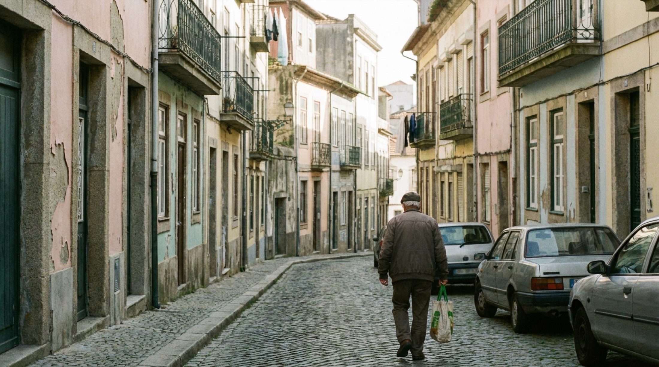 Porto'nun doğusunda mavi-beyaz azulejo kaplı bir bina cephesi, tren yolu kenarı