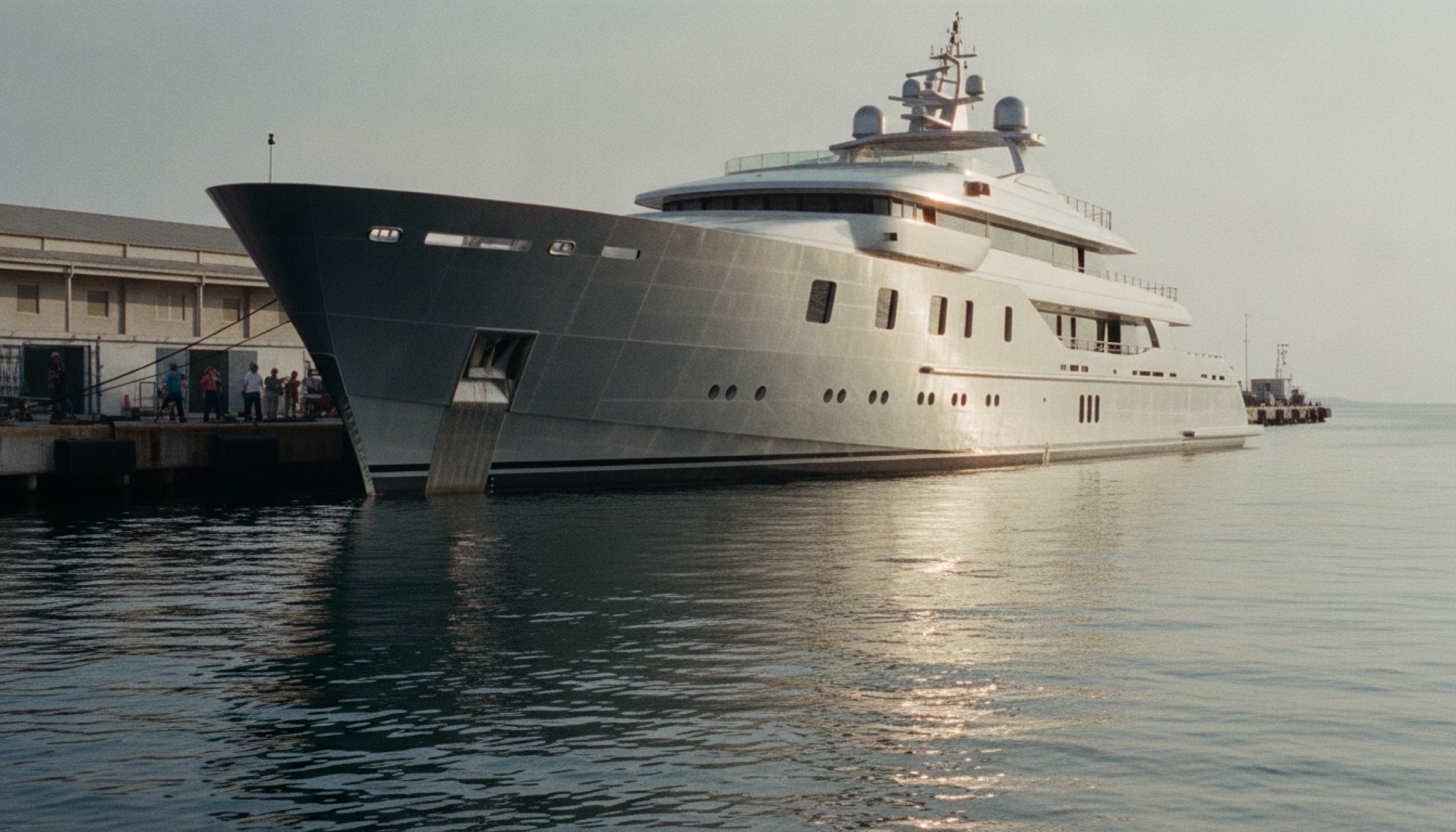Riva 54 Metri Sairu, Ancona tersanesinde suya iniş sonrası rıhtımda — 2026
