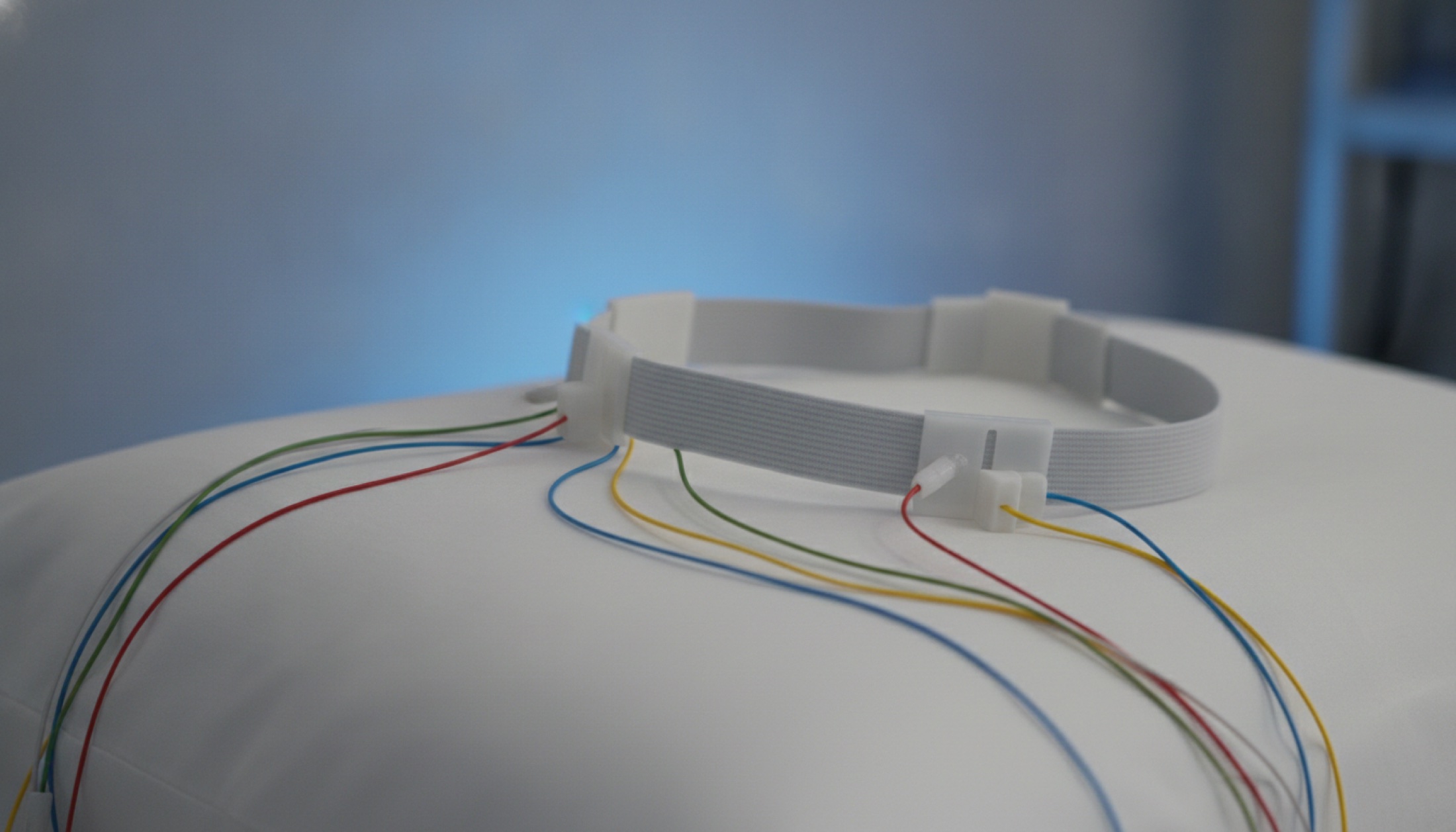 Boş bir yastık üzerinde duran EEG elektrotları ve uyku laboratuvarı detayı