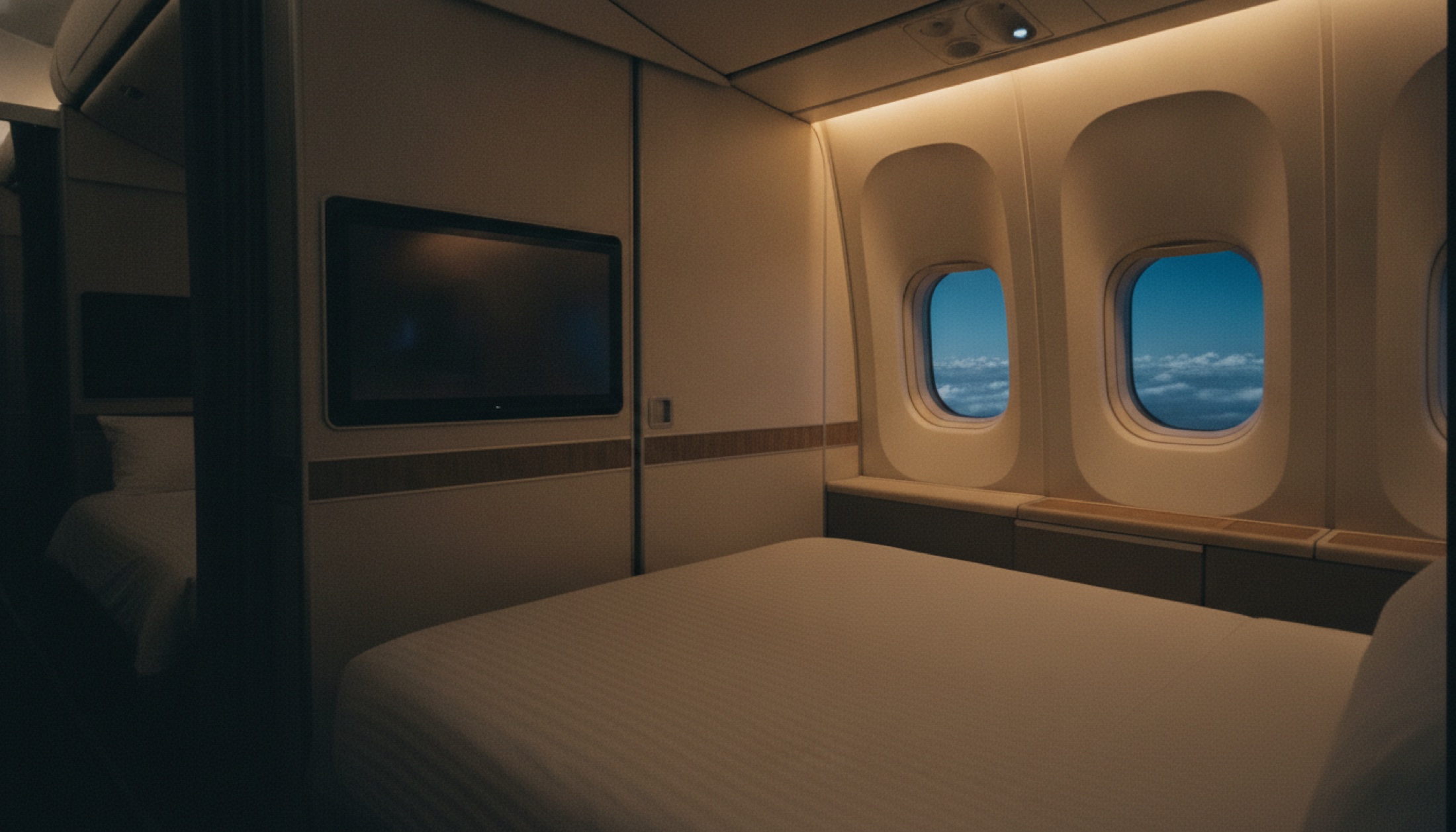 Virgin Atlantic A330-900neo Retreat Suite kapalı kapı ve gece uçuşu